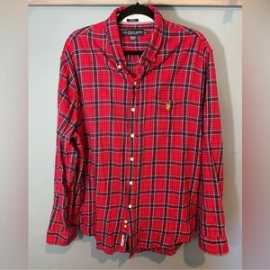 U.S. Polo Assn. Slim Fit Button Up Long Sleeve Shirt in Red/Blue Plaid Flannel